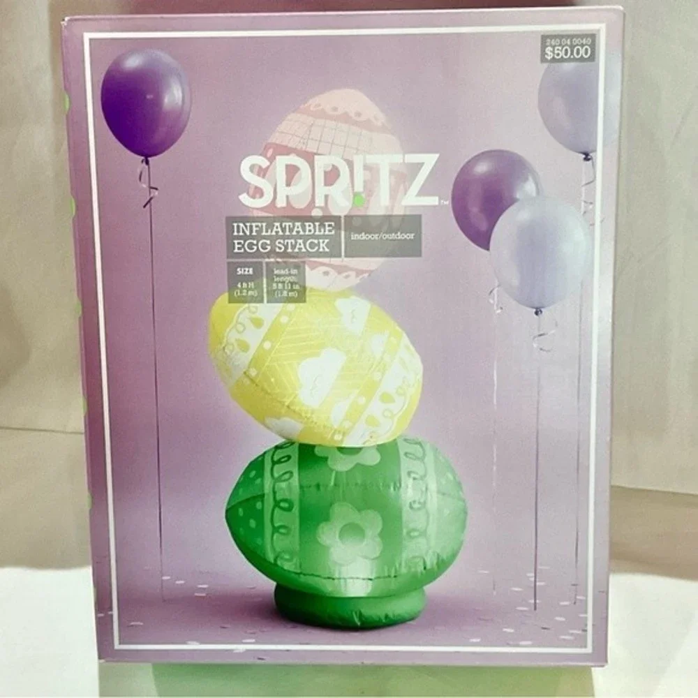 Easter Inflatable Egg Stack Decor Indoor/Outdoor 4' New Spritz